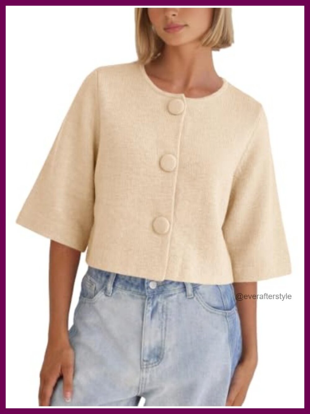 Cropped Half Sleeve Knit Cardigan Women Lightweight Button Down
